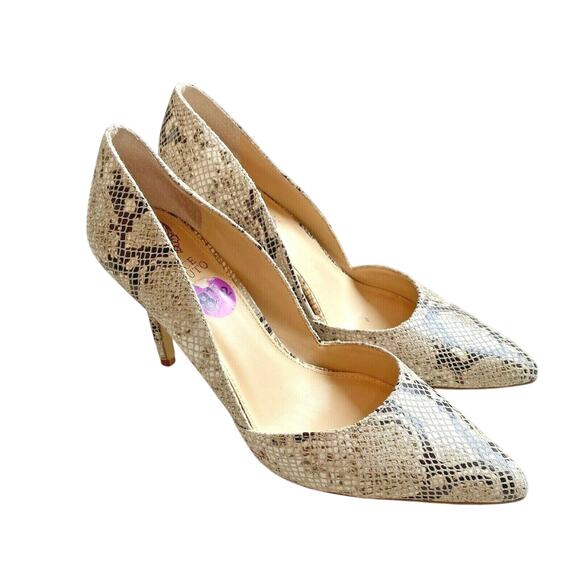 Vince Camuto D’Orsay pumps python pointy toe high heel shoes beige & black 8.5M - Picture 2 of 10